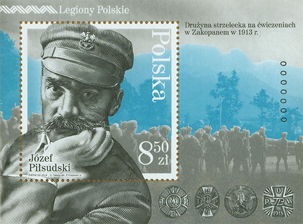 Znaczek pocztowy emisji „Legiony Polskie” wydany w 2014 r. Źródło: Poczta Polska
