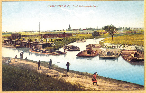 Trójkąt Trzech Cesarzy na starej pocztówce. Źródło: domena publiczna