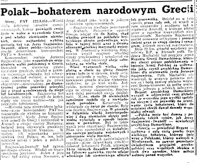 Fragment londyńskiego „Dziennika Polskiego i Dziennika Żołnierza” z informacją o śmierci Jerzego Iwanowa-Szajnowicza (nr 73, 26 marca 1945 r.) Ze zbiorów Biblioteki Narodowej (za: Polona)
